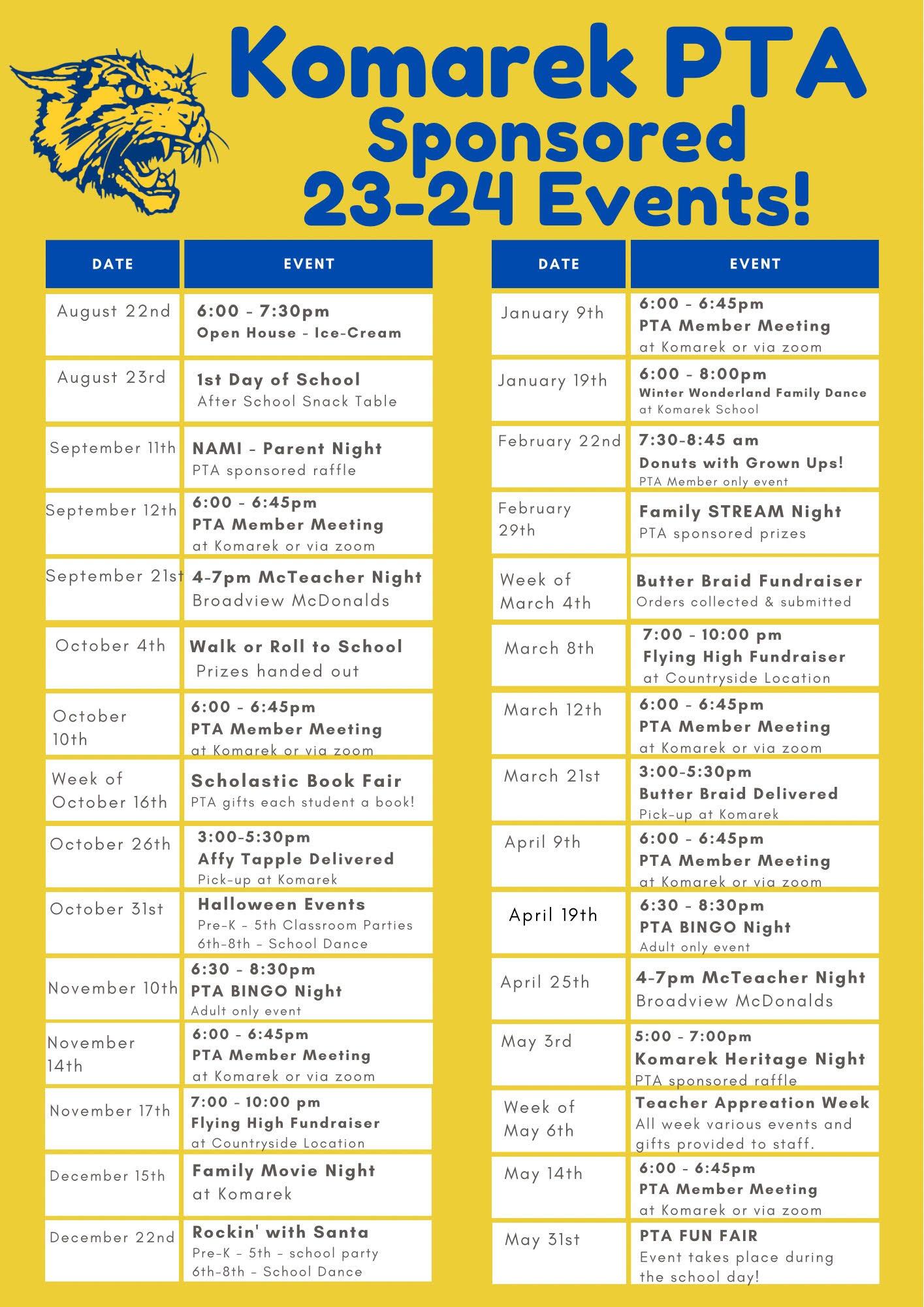 PTA Calendar of Events
